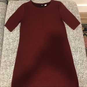 BDG textured burgundy shirt sleeve shift dress